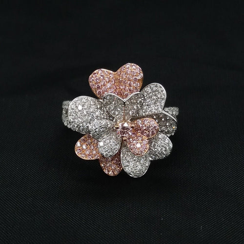 White & Pink Diamond Flower Ring | Zohar Jewels